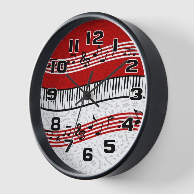 Stylish Red Black White Piano Keys and Notes Squar Clock (Angle)