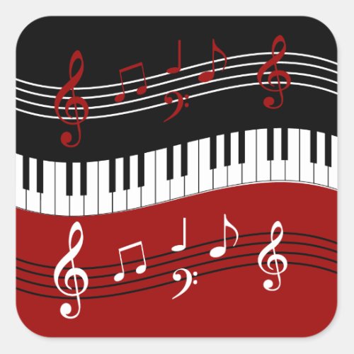 Stylish Red Black White Piano Keys and Notes Square Sticker