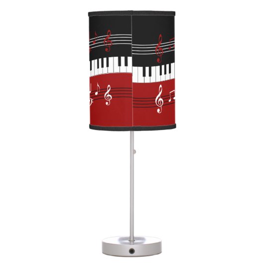 Stylish Red Black White Piano Keys and Notes Table Lamp (Back)