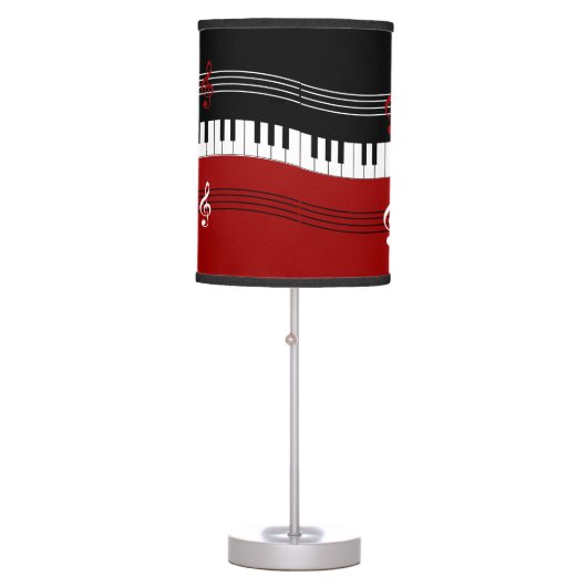 Stylish Red Black White Piano Keys and Notes Table Lamp (Front)