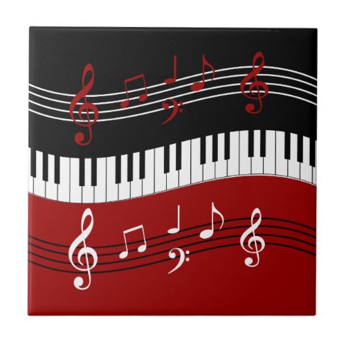 Stylish Red Black White Piano Keys and Notes Tile