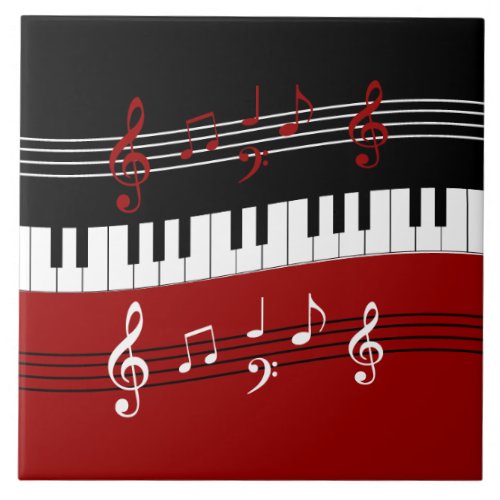 Stylish Red Black White Piano Keys and Notes Tile