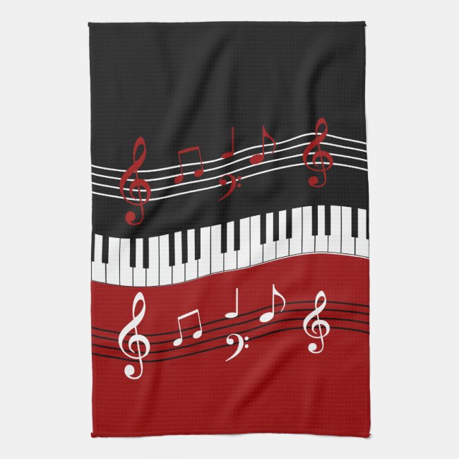 Stylish Red Black White Piano Keys and Notes Towel