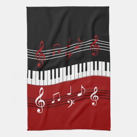 Stylish Red Black White Piano Keys And Notes Towel