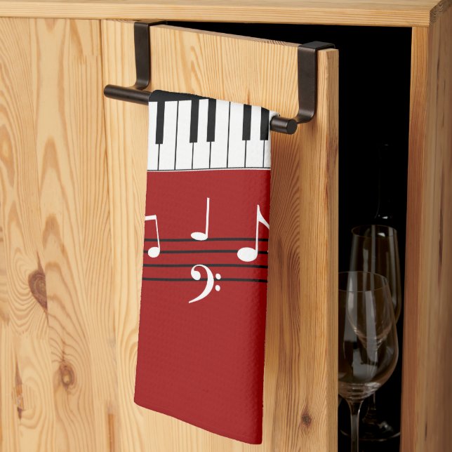 Stylish Red Black White Piano Keys and Notes Towel (Thirds Fold)