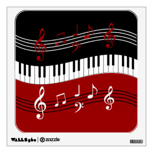 Stylish Red Black White Piano Keys and Notes Wall Decal