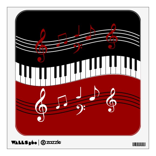 Stylish Red Black White Piano Keys and Notes Wall Decal (Front)