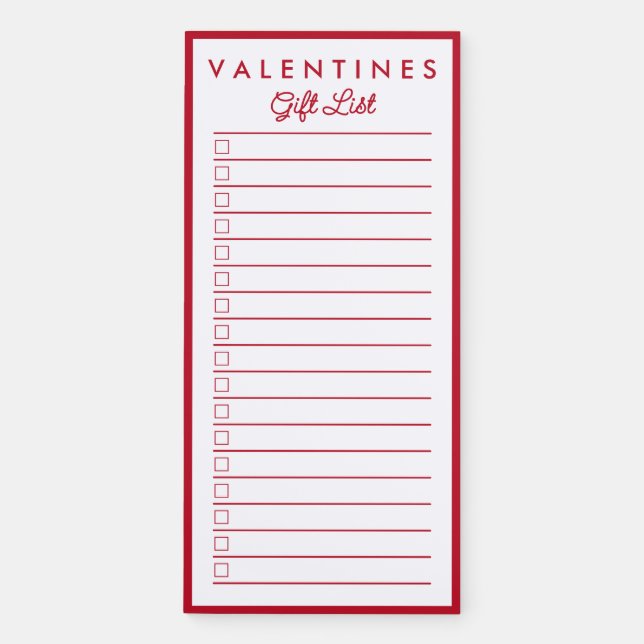 Stylish Red Border Valentine's Day Gift List Magnetic Notepad (Front)