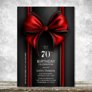 Stylish Red Bow 70th Birthday Party Invitation