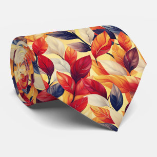 Stylish Red Brown Blue Autumn Fall Leaves Neck Tie