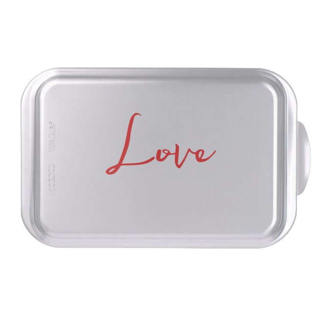 Stylish Red Calligraphy White Love Wedding Cake Pan (Front)