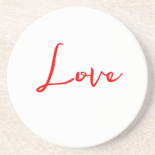 Stylish Red Calligraphy White Love Wedding Coaster