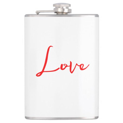 Stylish Red Calligraphy White Love Wedding Flask