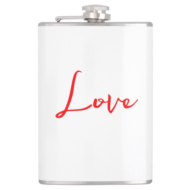 Stylish Red Calligraphy White Love Wedding Flask (Front)