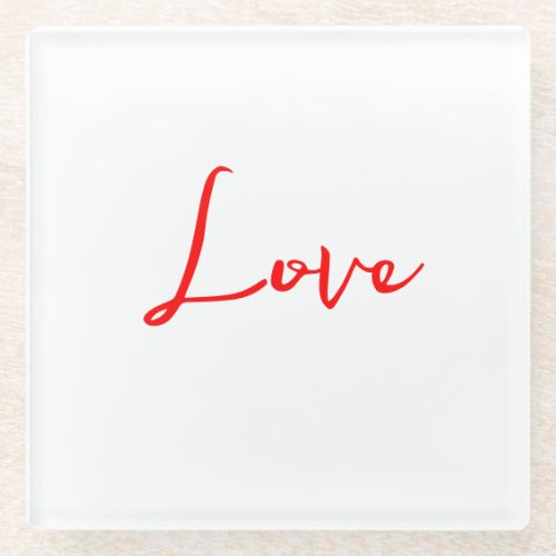 Stylish Red Calligraphy White Love Wedding Glass Coaster