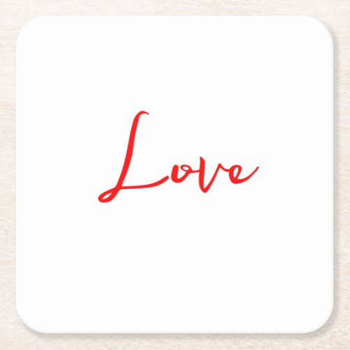 Stylish Red Calligraphy White Love Wedding Square Paper Coaster