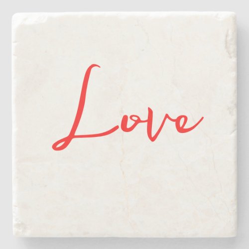 Stylish Red Calligraphy White Love Wedding Stone Coaster