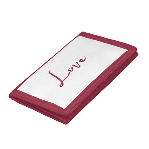 Stylish Red Calligraphy White Love Wedding Trifold Wallet