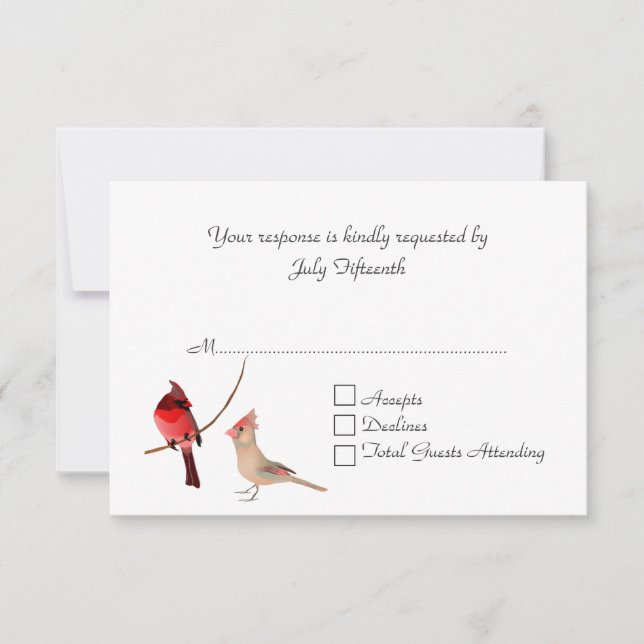 Stylish Red Cardinals Wedding RSVP Card (Front)