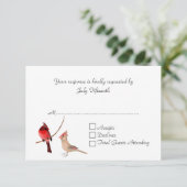 Stylish Red Cardinals Wedding RSVP Card (Standing Front)