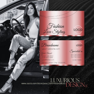 Stylish Red Chic Glamorous with Logo Professional Business Card