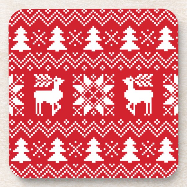 Stylish Red Christmas Sweater Winter Pattern Coaster (Front)