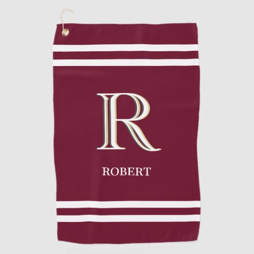 Stylish Red Custom Personalized Monogram Name   Golf Towel