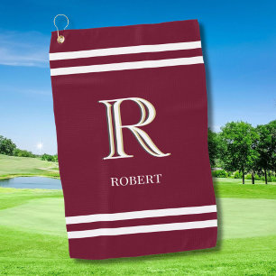 Stylish Red Custom Personalized Monogram Name Golf Towel
