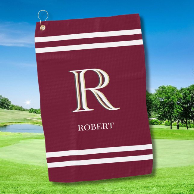 Stylish Red Custom Personalized Monogram Name   Golf Towel (Creator Uploaded)