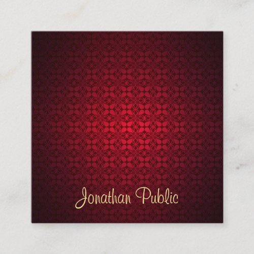 Stylish Red Damask Calligraphy Script Template Square Business Card