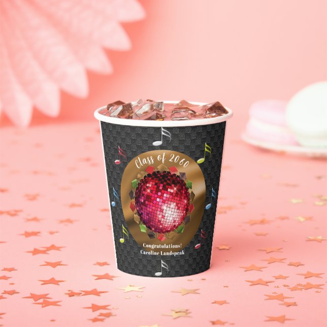 Stylish Red Disco Ball Graduation Party Paper Cups (Insitu)