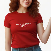 Stylish Red Eat Sleep Create Repeat Slogan T-Shirt