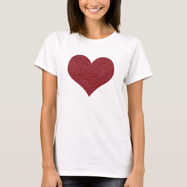Stylish Red Faux Glitter Valentine's Heart T-Shirt (Front)