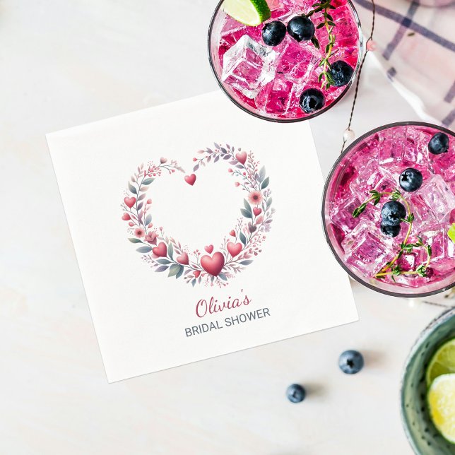 Stylish Red Floral Heart Bridal Shower Napkins (Creator Uploaded)