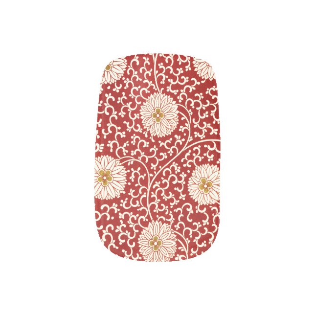 Stylish Red Floral Minx Nail Art (Left Thumb)