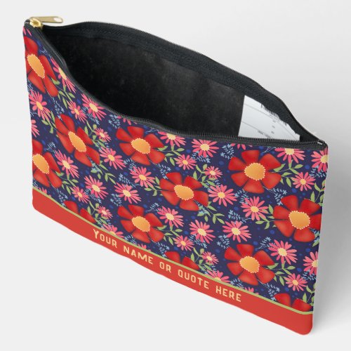 Stylish Red Floral Pattern Custom Cosmetic Bag