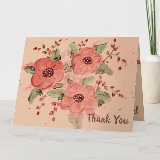 Stylish Red Floral Thank You Card (Front)