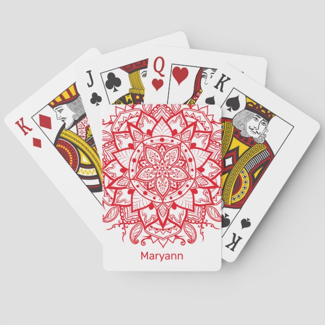 Stylish Red Flower Mandala Boho Customized Poker Cards (Back)