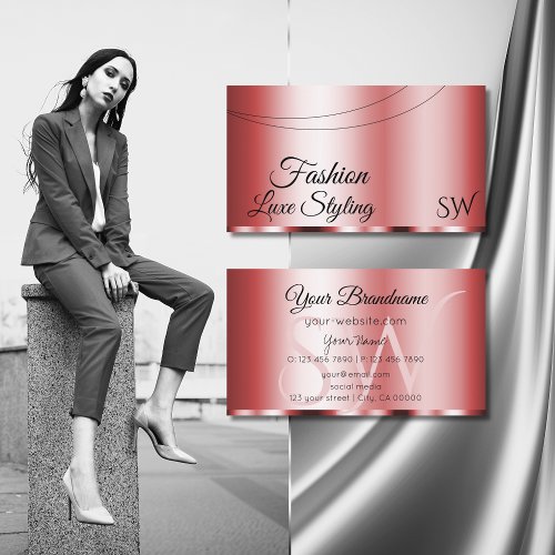 Stylish Red Glamorous with Initials Professional Business Card