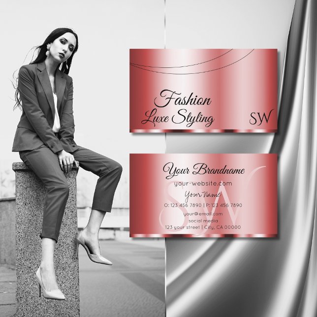 Stylish Red Glamorous with Initials Professional Business Card (Creator Uploaded)