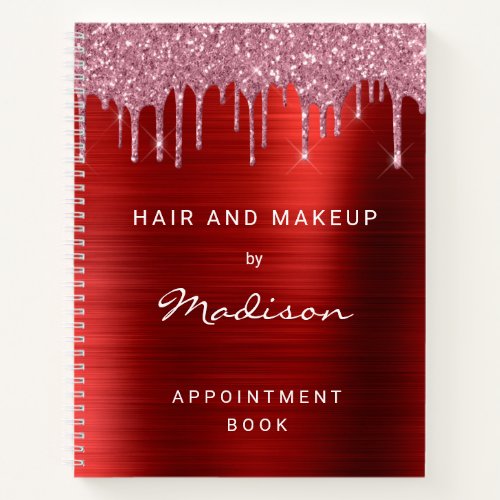 Stylish Red Glitter Drip Appointment Notebook