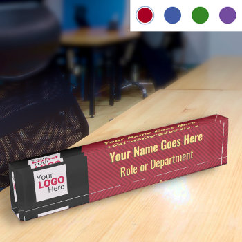 Stylish Red  Gold And Black With Your Logo / Photo Desk Name Plate by ProPerkStore at Zazzle
