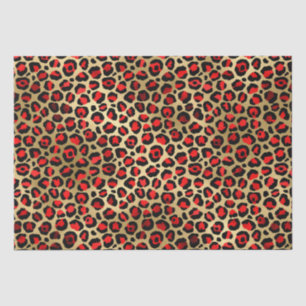 Stylish Red & Gold Foil Leopard Spots Safari Tissue Paper