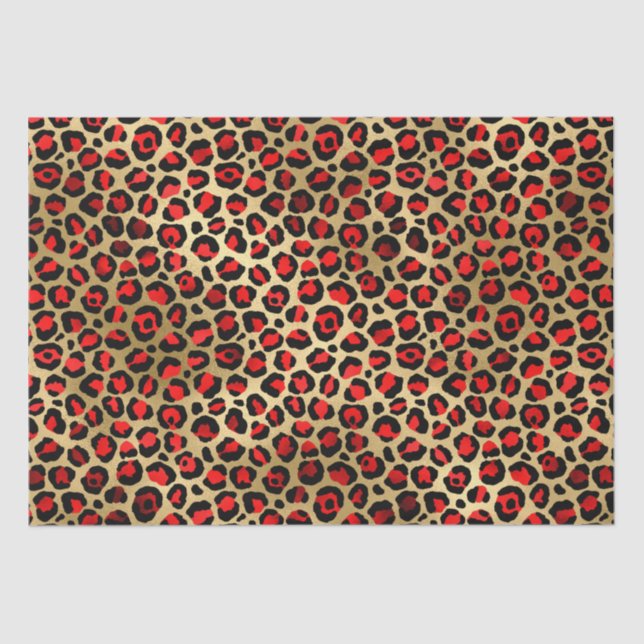 Stylish Red & Gold Foil Leopard Spots Safari Tissue Paper (Front)