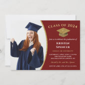 Stylish Red Gold Graduate Photo Graduation Invitation (Front)
