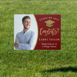 Stylish Red Gold Graduate Photo Graduation Yard Sign