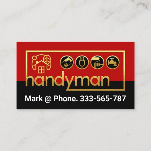 Stylish Red Gold Handyman Frame Business Card