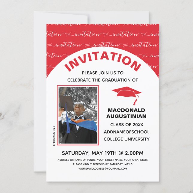 Stylish Red Graduate Photo Invitation (Front)