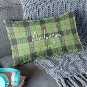 Stylish Red & Green Bright Holiday Color Plaid Lumbar Pillow
