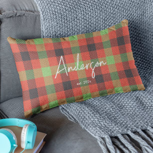 Stylish Red & Green Bright Holiday Color Plaid Lumbar Pillow